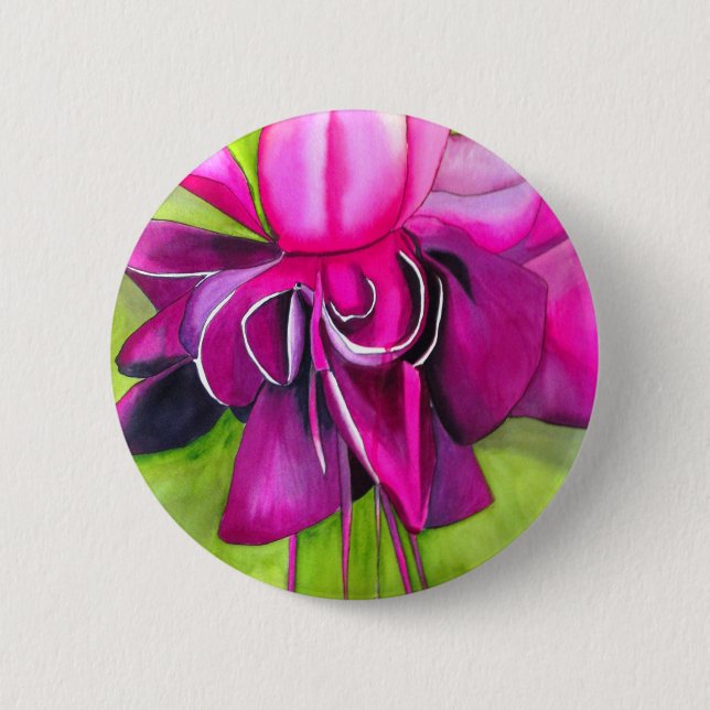 Badge Rond 5 Cm Fuchsia rose pop art fleur aquarelle (Devant)