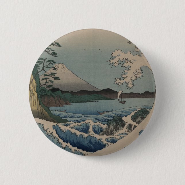 Badge Rond 5 Cm Fuji de la mer au large de Satta (Devant)