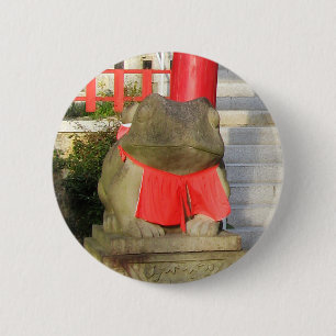 Badge Rond 5 Cm Fuku Kaeru 福 か え る Fortune Frog avec Red Yodarekak