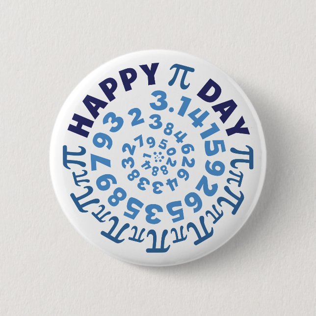 Badge Rond 5 Cm Fun Blanc et Bleu Joyeux Pi Day Round (Devant)
