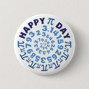 Badge Rond 5 Cm Fun Blanc et Bleu Joyeux Pi Day Round