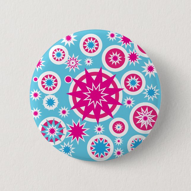 Badge Rond 5 Cm Fun Hot Rose et Blue Snowflake Stars Design (Devant)