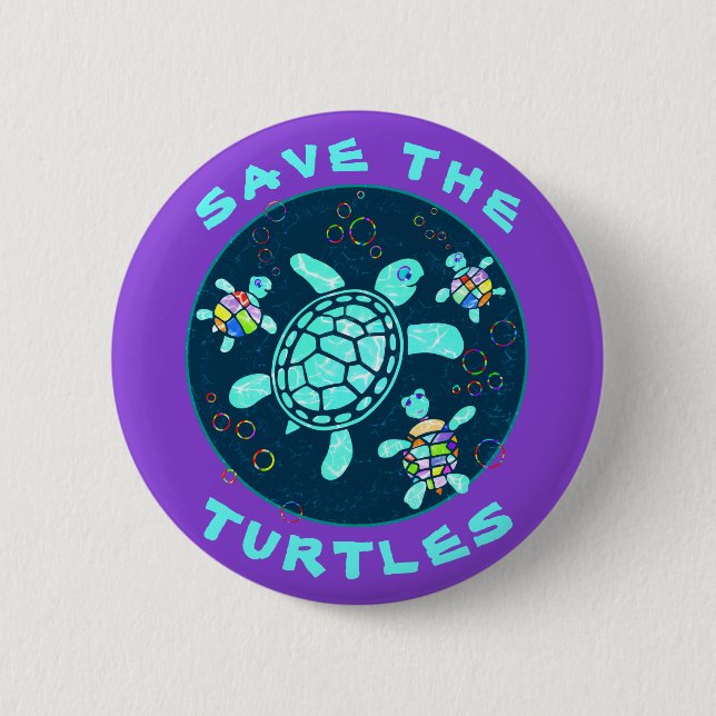 Badge Rond 5 Cm Fun Save the Turtles Button (Devant)