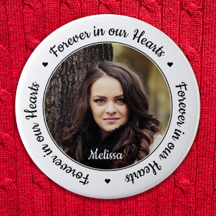 Badge Rond 5 Cm Funérailles pour toujours dans nos coeurs Photo Me