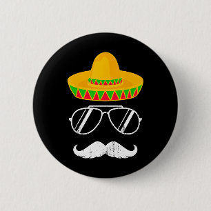 Badge Rond 5 Cm Funky Mexicain Sombrero Moustache Face Pour Cinco