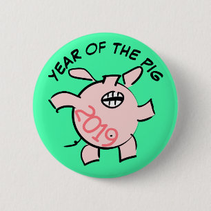 Badge Rond 5 Cm Funny 5 Cartoon Pig Année 2019 Choisir la couleur