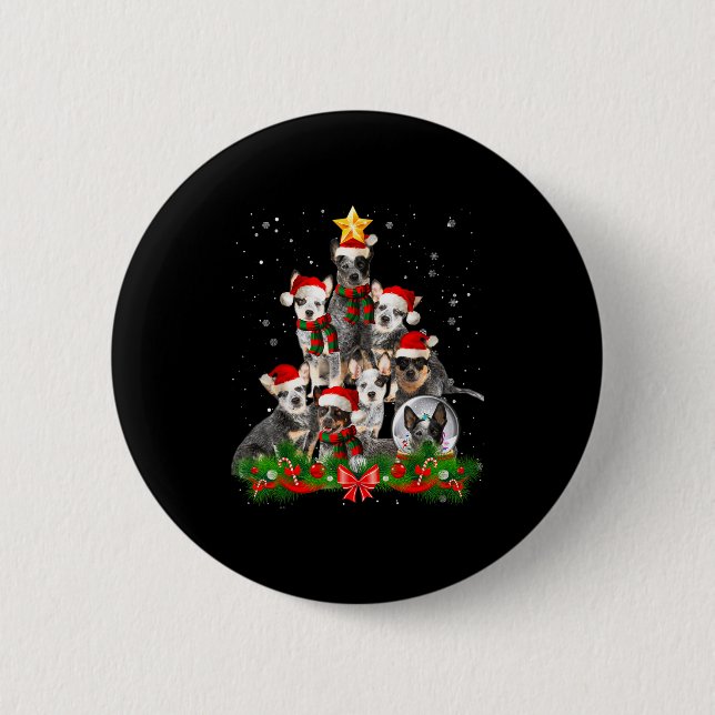 Badge Rond 5 Cm Funny Australian Cattle Dog Dog Christmas Tree - B (Devant)