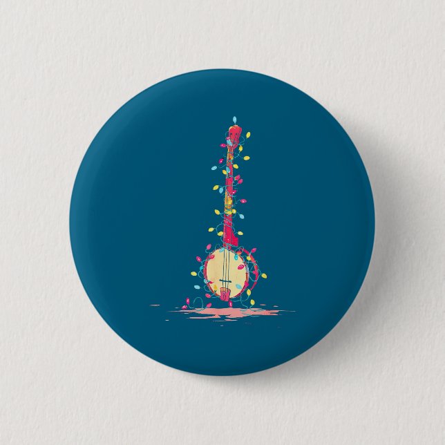 Badge Rond 5 Cm Funny Banjo Christmas Graphics Lights Lover Player (Devant)