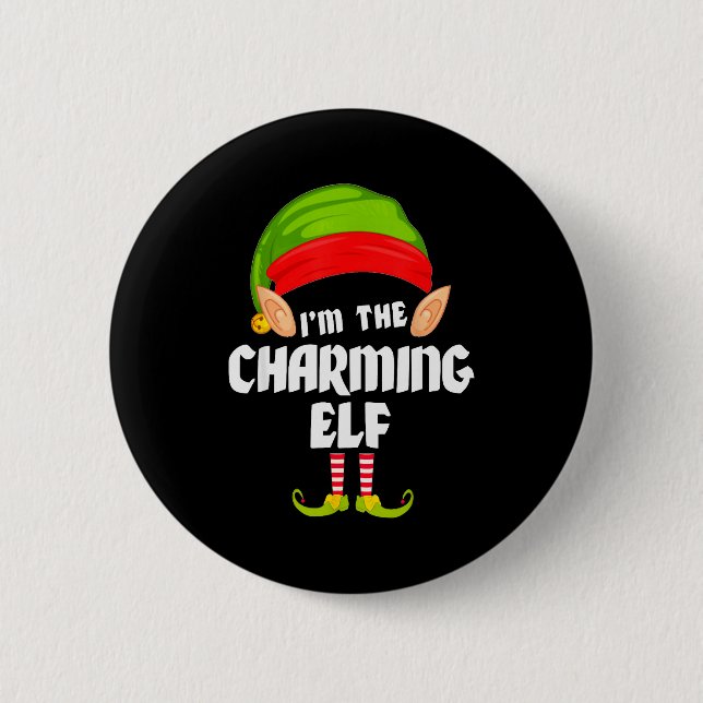 Badge Rond 5 Cm Funny Charming Elf Matching Family Group Pj Christ (Devant)