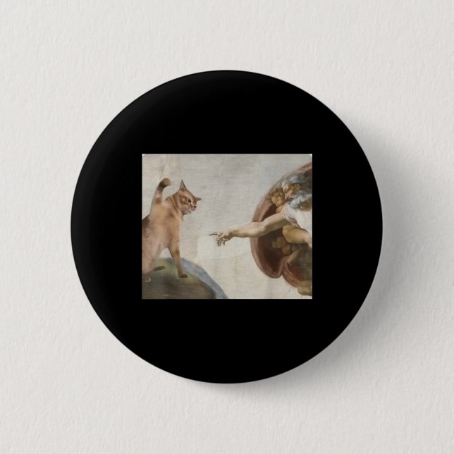Badge Rond 5 Cm Funny Chat Dieu Création De Mème Adam Michelangelo (Devant)