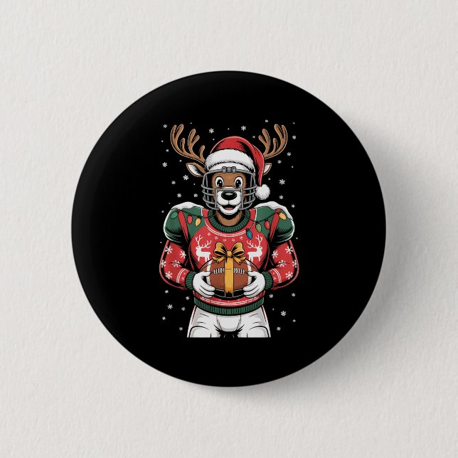 Badge Rond 5 Cm Funny Christmas Football Reindeer  (Devant)