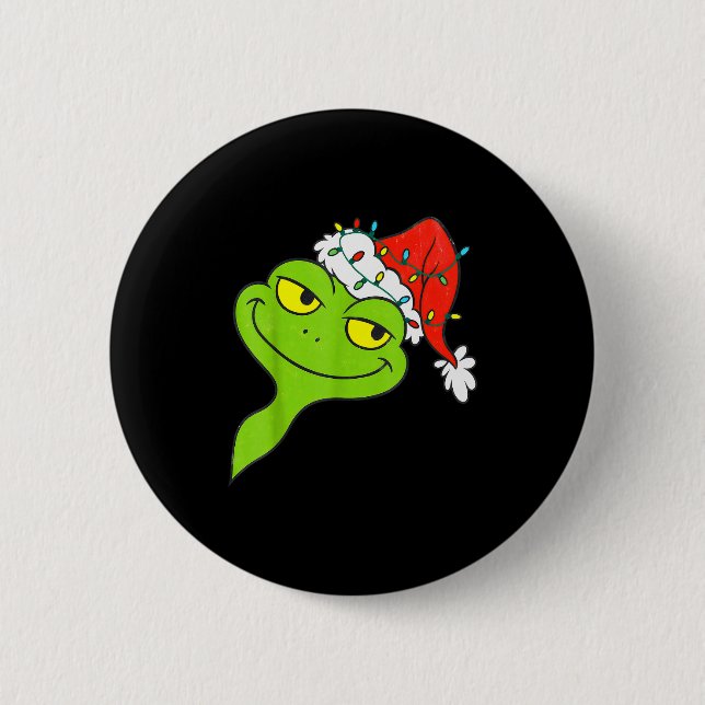 Badge Rond 5 Cm Funny Christmas Frog Wearing Santa Hat And Lights  (Devant)