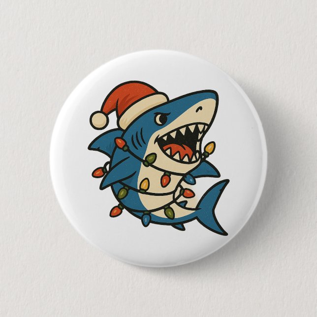 Badge Rond 5 Cm Funny Christmas Shark Santa Hat (Devant)