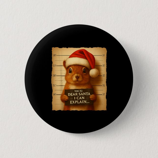 Badge Rond 5 Cm Funny Christmas Squirrel - Cute Squirrel Santa Hat (Devant)