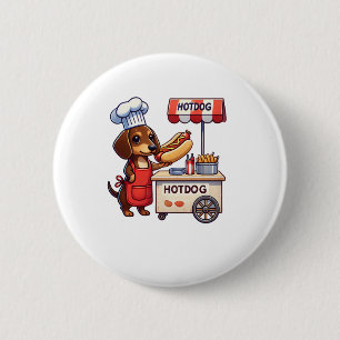 Badge Rond 5 Cm Funny Dachshund Chien Weiner Saucisse Hotdog Sandw