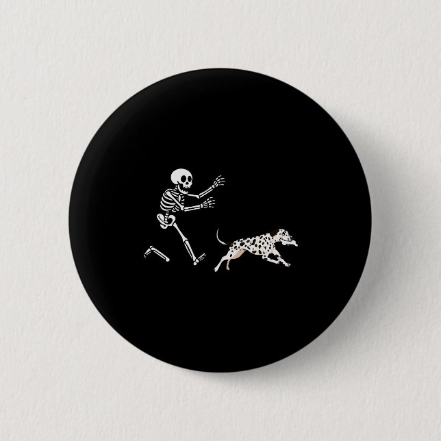 Badge Rond 5 Cm Funny Dalmatian Running Skeleton Halloween  (Devant)
