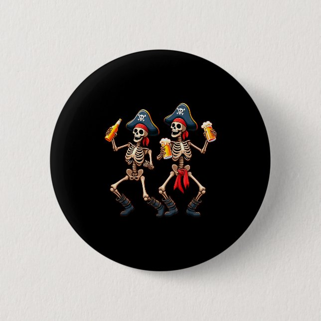 Badge Rond 5 Cm Funny Dancing Rate Skeletons Beer Drinking Hallowe (Devant)