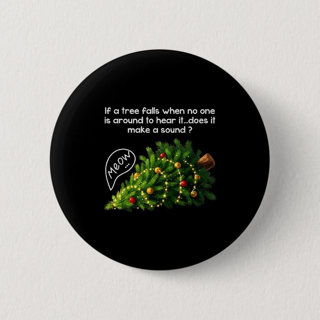 Badge Rond 5 Cm Funny Felines Pushing Christmas Tree Ugly Xmas Paj (Devant)
