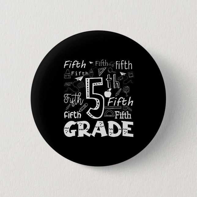 Badge Rond 5 Cm Funny Fifth Grade Doodle Tygraphy Birthday Design  (Devant)
