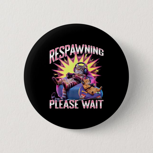 Badge Rond 5 Cm Funny Gaming Gamer Cat  (Devant)