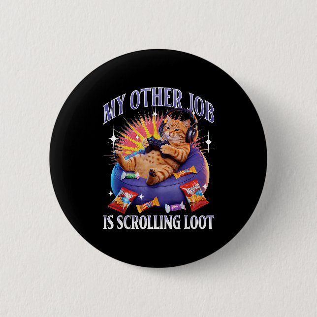 Badge Rond 5 Cm Funny Gaming Gamer Cat  (Devant)