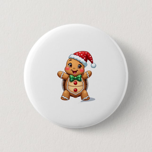 Badge Rond 5 Cm Funny Gingerbread Man Turtle Christmas Womens Mens (Devant)
