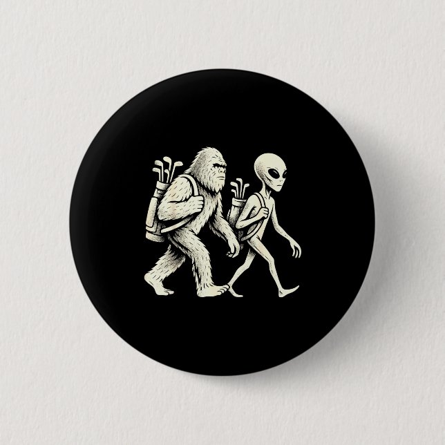 Badge Rond 5 Cm Funny Golf Bigfoot Sasquatch Alien Ufo Golfer  (Devant)