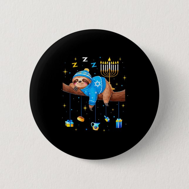 Badge Rond 5 Cm Funny Hanukkah Sloth Jewish Chanukah Sleeng Hanukk (Devant)