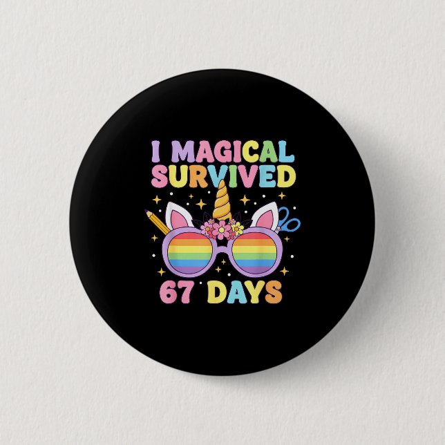 Badge Rond 5 Cm Funny I Survived 67 Days Of School Cat Teachers St (Devant)