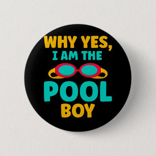 Badge Rond 5 Cm Funny Pool Boy Swimmer Fun Swimming