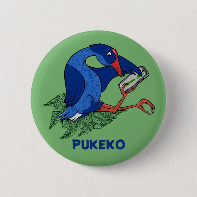 Badge Rond 5 Cm Funny Pukeko avec téléphone portable (Devant)