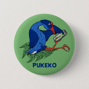 Badge Rond 5 Cm Funny Pukeko avec téléphone portable