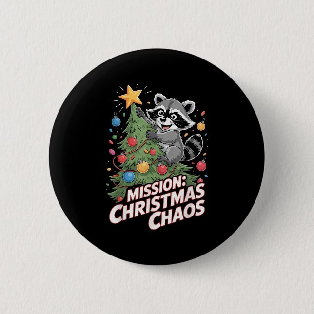 Badge Rond 5 Cm Funny Raccoon Noël Trash Panda Noël (Devant)
