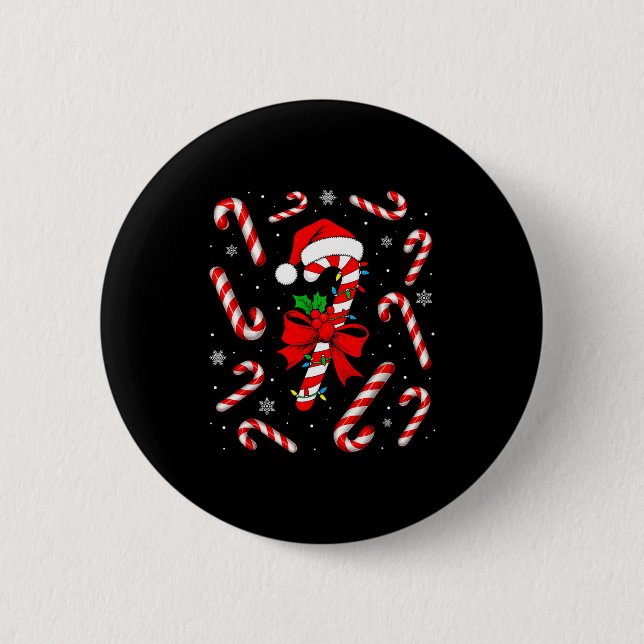 Badge Rond 5 Cm Funny Red And White Candy Cane Xmas Lights Santa C (Devant)