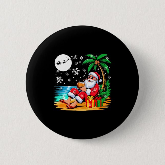 Badge Rond 5 Cm Funny Santa Sungles Drinking Coconut On Beach Chri (Devant)