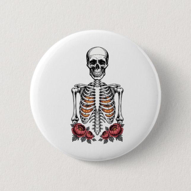 Badge Rond 5 Cm Funny Skeleton Citrouille Fall (Devant)