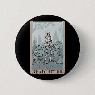 Badge Rond 5 Cm Funny Skeleton Tarot Card Deadlifter Bodybuilding