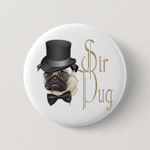Badge Rond 5 Cm Funny Top Hat Monocle Sir Carlin Chien