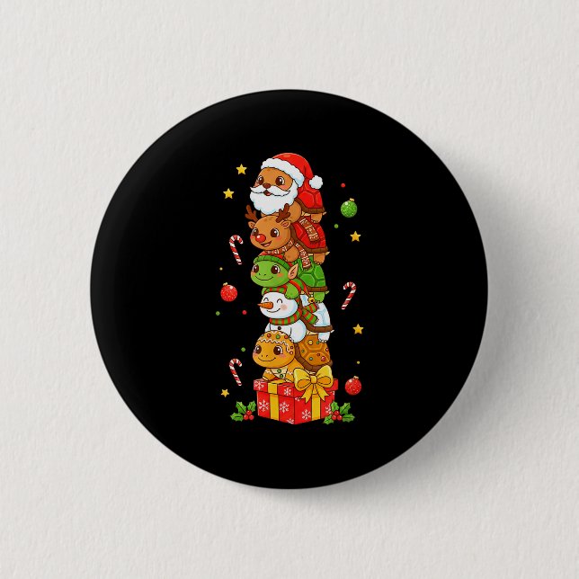 Badge Rond 5 Cm Funny Turtle Santa Elf Snowman Christmas Womens Me (Devant)