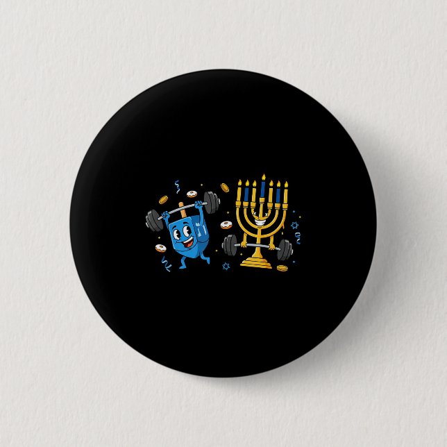 Badge Rond 5 Cm Funny Weightlifting Gym Dreidel Menorah Hanukkah W (Devant)