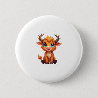 Badge Rond 5 Cm Funny Xmas Cow Lights Boys Girls Cute Highland Cow