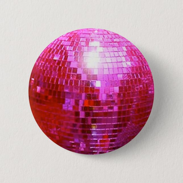BADGE ROND 5 CM FUSHIA DISCO BALL DANCE PARTI (Devant)