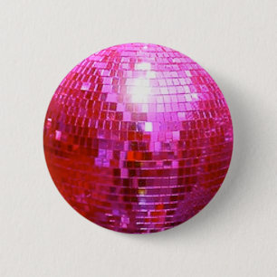 BADGE ROND 5 CM FUSHIA DISCO BALL DANCE PARTI