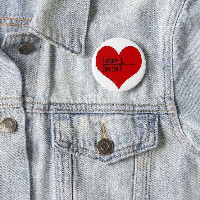 Badge Rond 5 Cm Futur docteur - coeur rouge d'ECG (En situation)