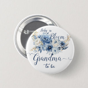 Badge Rond 5 Cm Futur Maman Fleur Bleue Élégante Bébé en Fleur