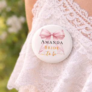 Badge Rond 5 Cm Futur mariée ivoire rose noeud perles Enterrement 