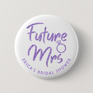 Badge Rond 5 Cm Futur Mme Fête des mariées Violet Parties scintill