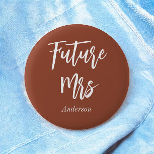 Badge Rond 5 Cm Futur Mme Terracotta Bride Brown Bouton blanc