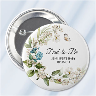 Badge Rond 5 Cm Futur papa, Baby Shower/Brunch bleu Morning Glory