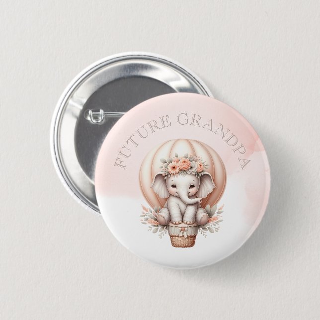 Badge Rond 5 Cm Future Grandpa Baby Shower Peach Elephant (Devant & derrière)